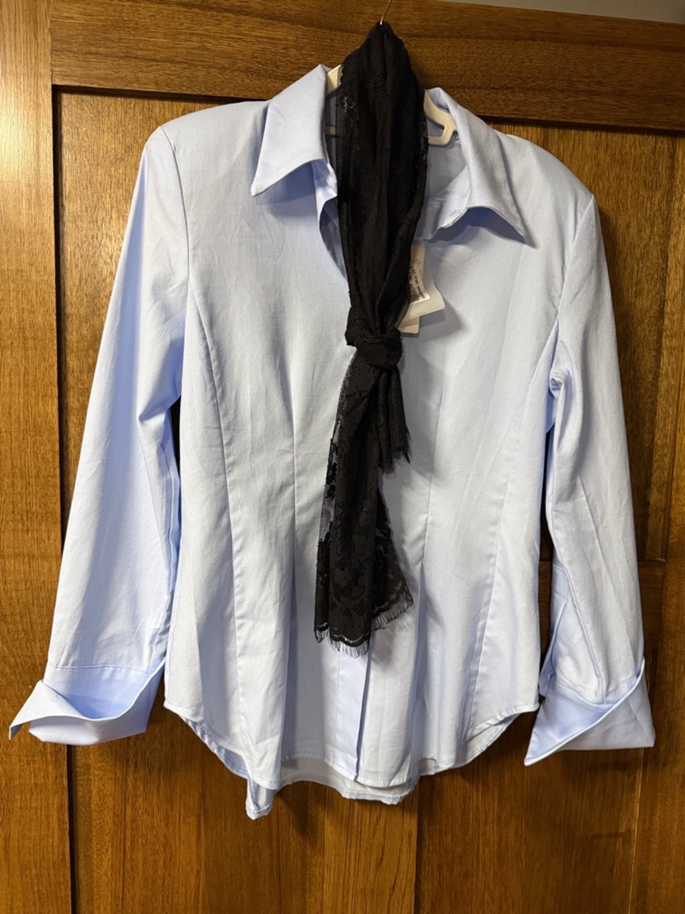 Motel Rocks Light Blue Button-Up Shirt with Black Scarf